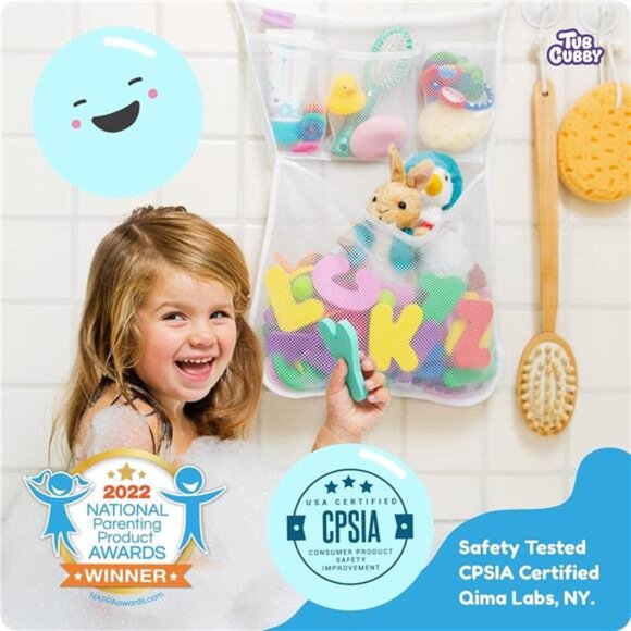 Tub Cubby Bath Toy Storage Organizer -14"x20" Mesh Shower Caddy With Suction Cup - Picture 5 of 7